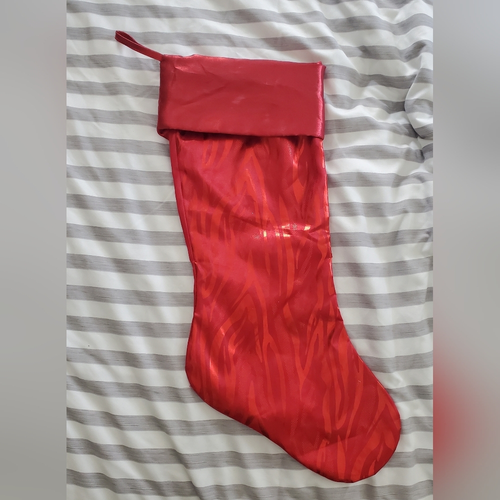 Metallic Red Zebra Stripe‎ Animal Print Satin 20" Christmas Holiday Stocking
